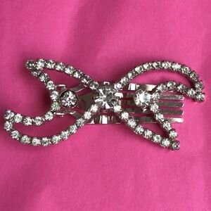 Vintage Rhinestone Hair Clip, Silver Toned, 2 3/4”